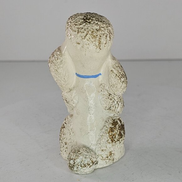 Vintage Chalkware Poodle Figurine White Blue Collar Hand Painted - Picture 3 of 8